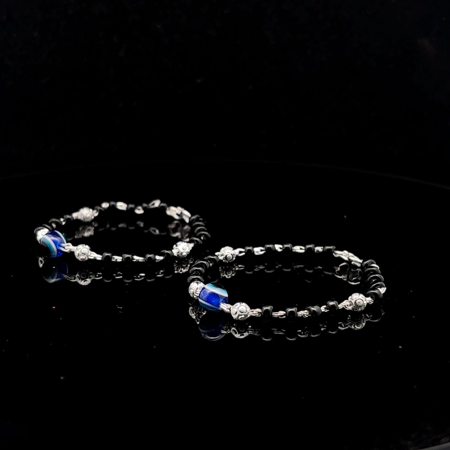 Silver Black Beads Evil Eye Design Nazariya Bracelet for Baby Boys & Girls - Set of 2