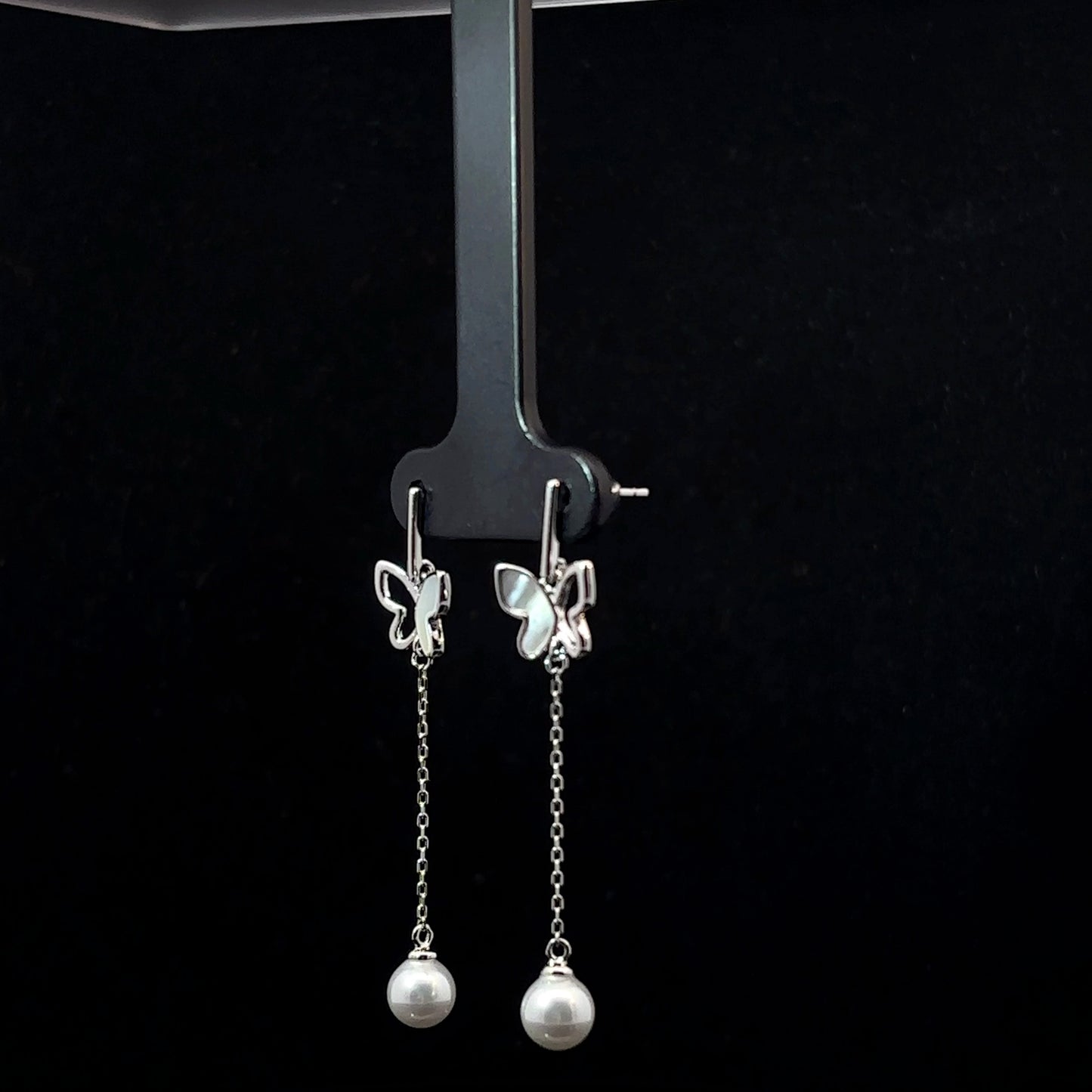 Sterling Silver Butterfly Earrings with Pearl Ball