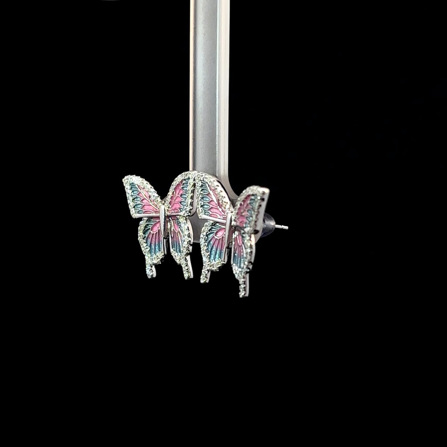 Sterling Silver Earrings with Butterfly Design & American Diamonds