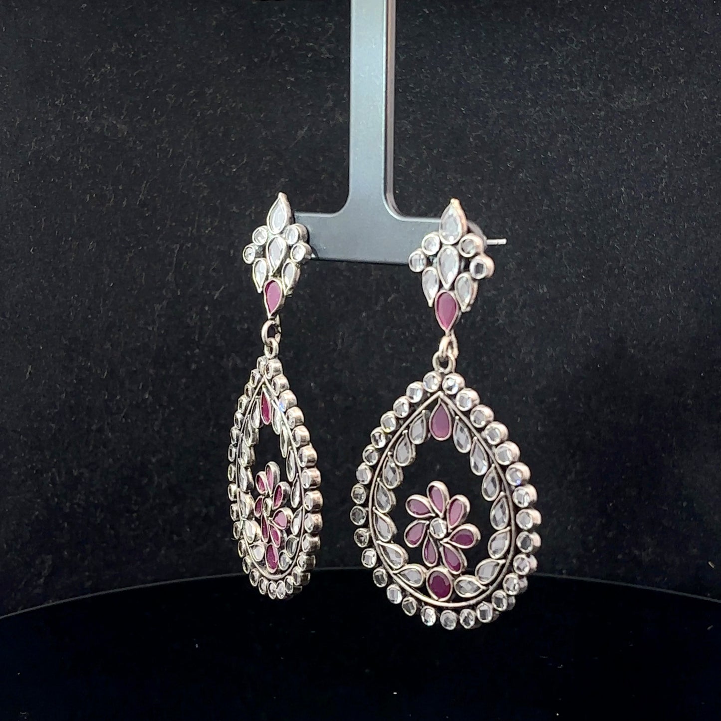 Sterling Silver Earrings with Antique Designs & American Diamonds