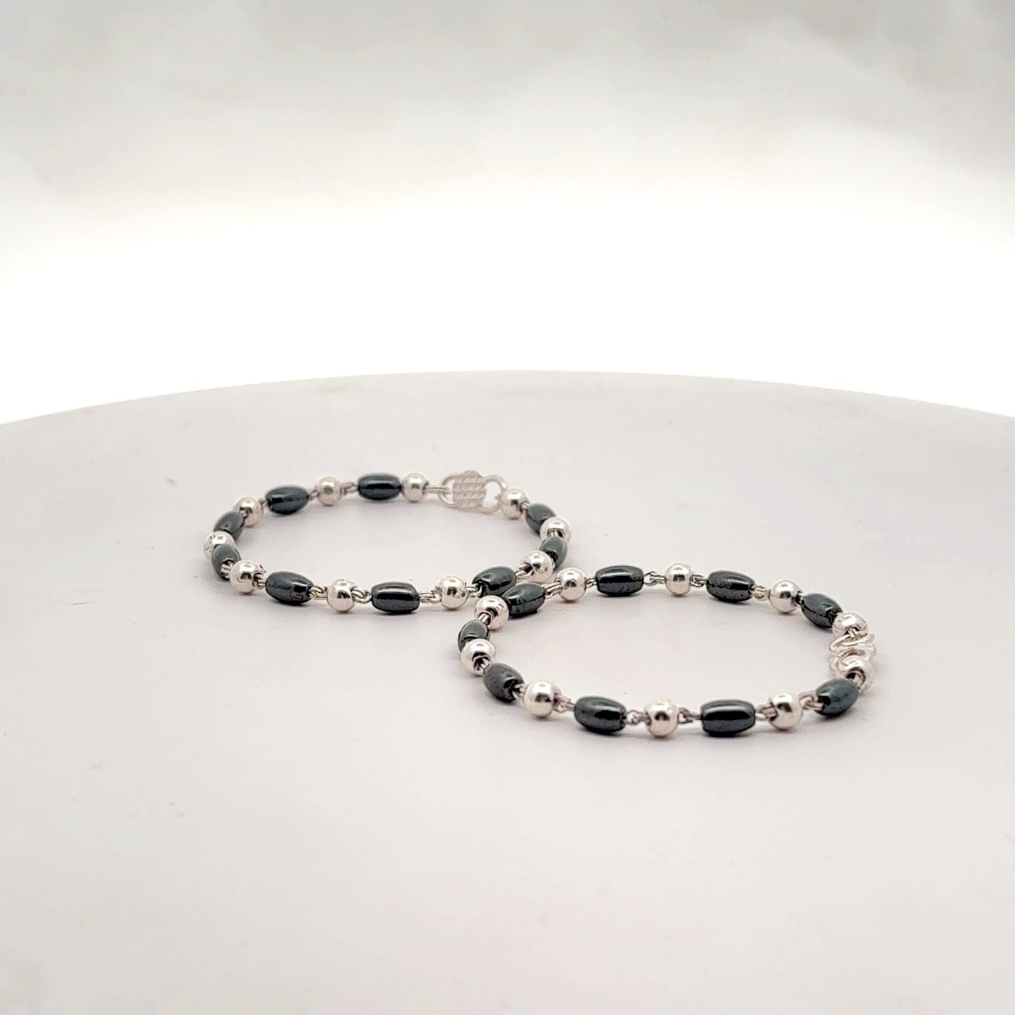 Silver Grey Magnetic Design Beads Nazariya Bracelet for Baby Boys & Girls - Set of 2