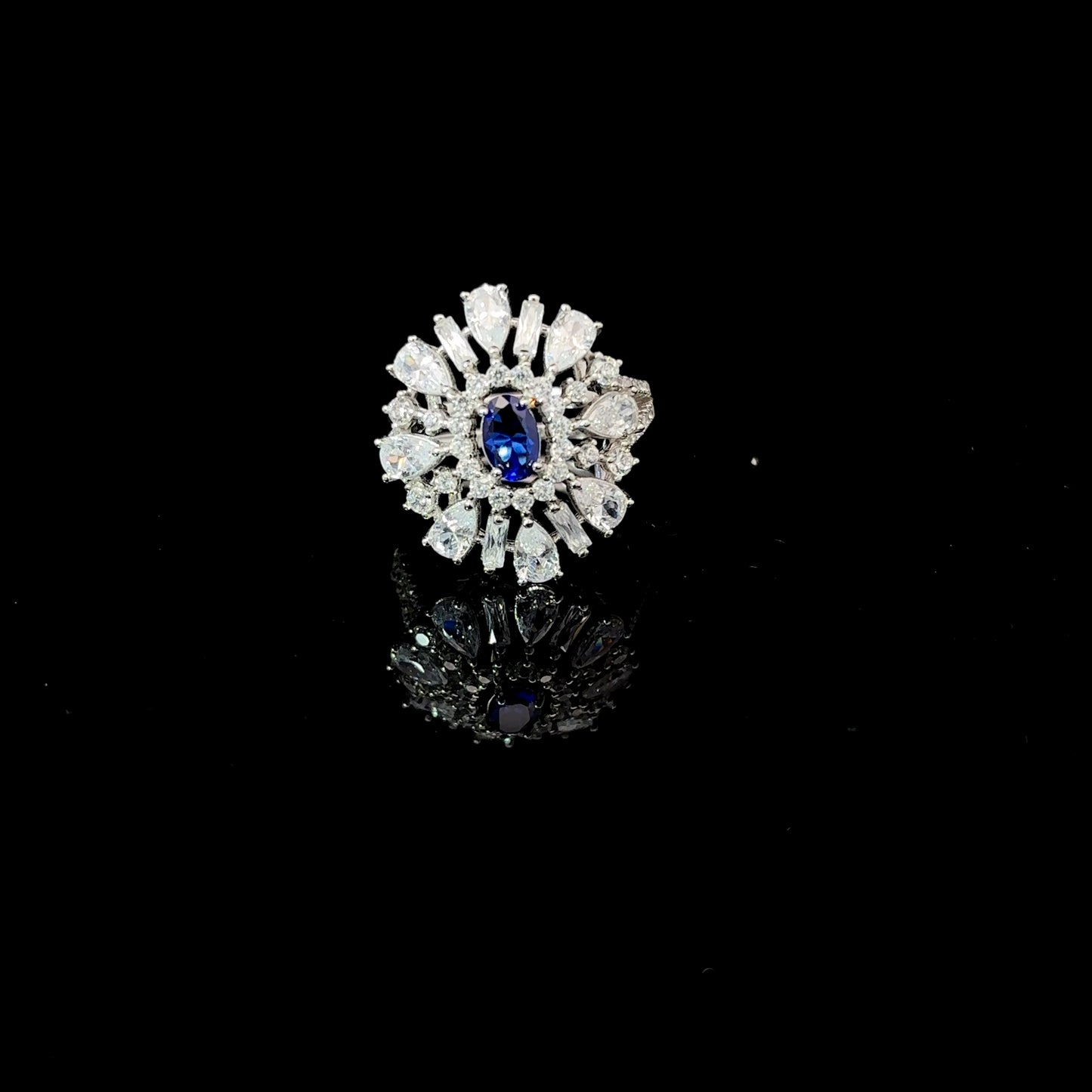 Sterling silver blue and white cubic zirconia diamond ring