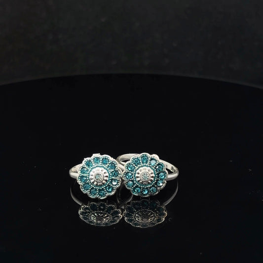 Silver Toe Ring with Blue Stone & Flowered Design