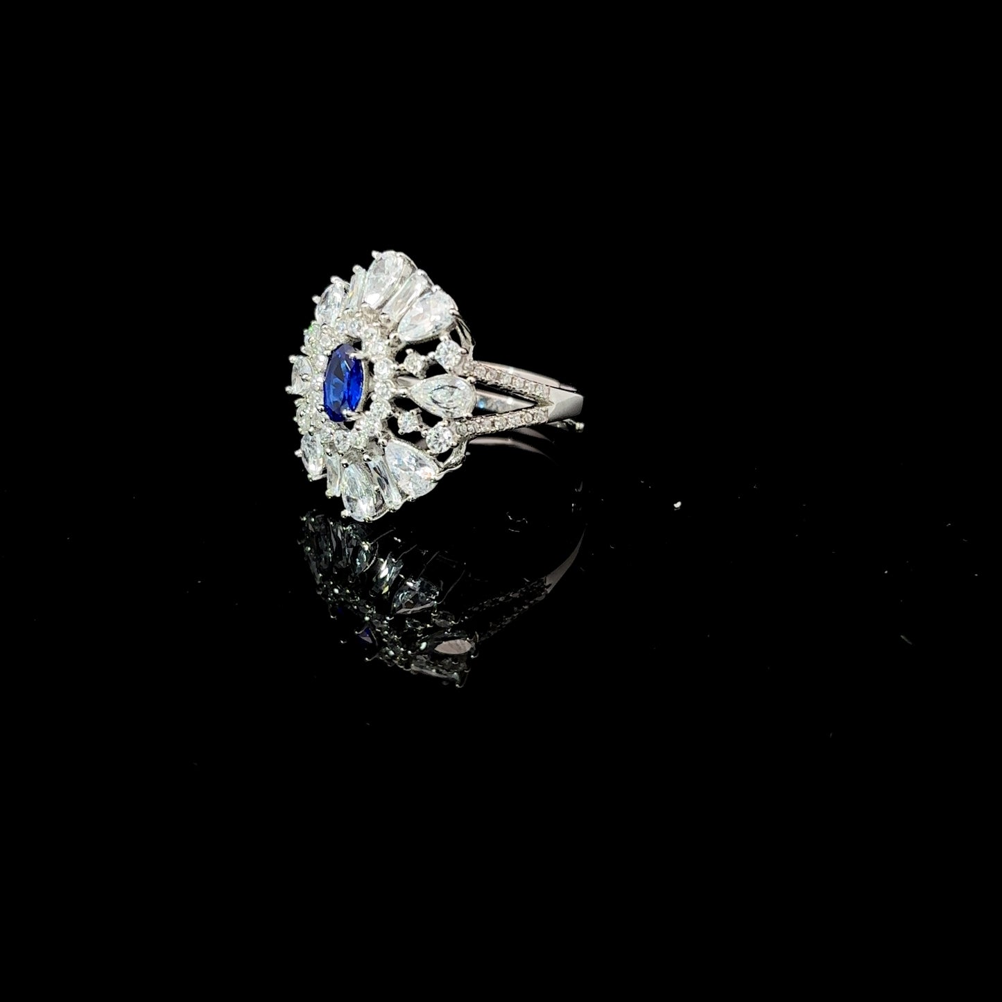 Sterling silver blue and white cubic zirconia diamond ring