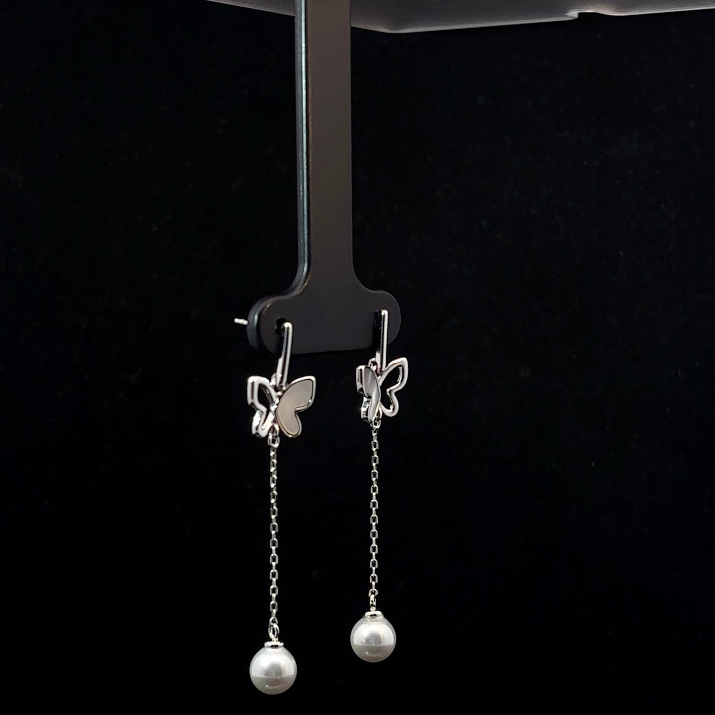 Sterling Silver Butterfly Earrings with Pearl Ball