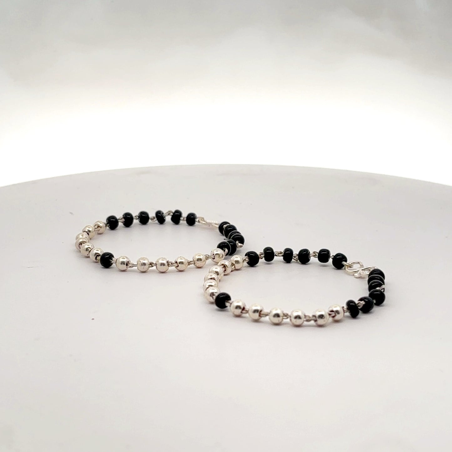 Silver Black Beads Nazariya Bracelet for Baby Boys & Girls - Set of 2