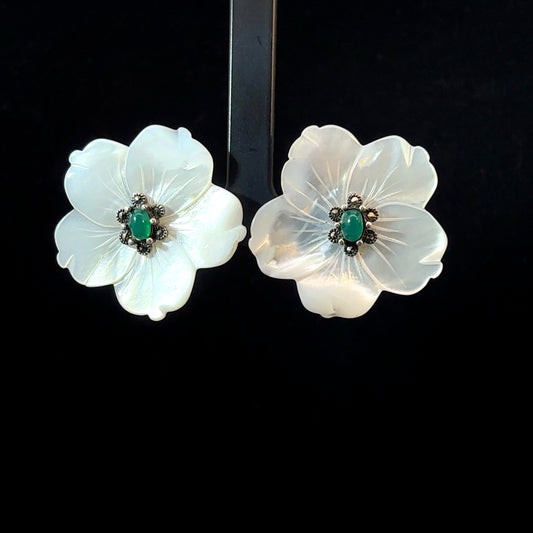 Sterling Silver Earrings with Mother Of Pearl Flowered Design