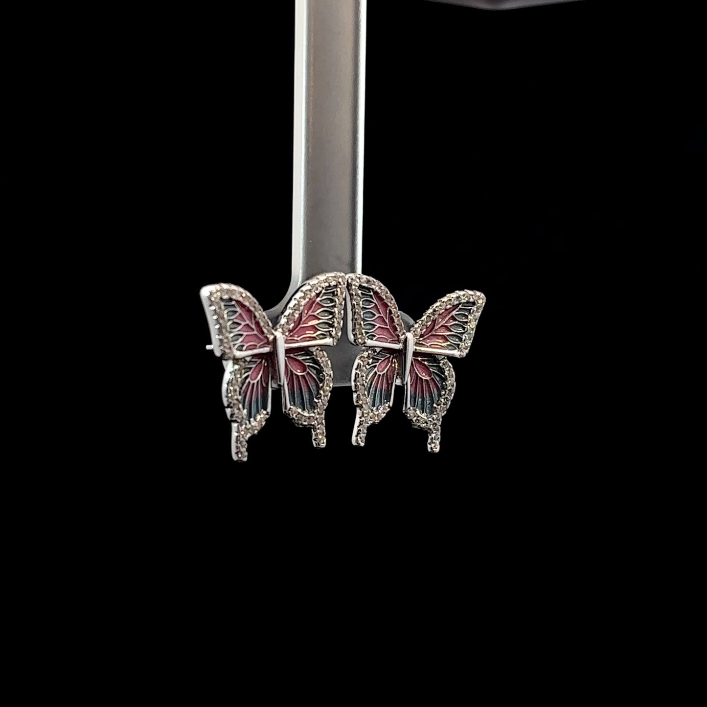 Sterling Silver Earrings with Butterfly Design & American Diamonds