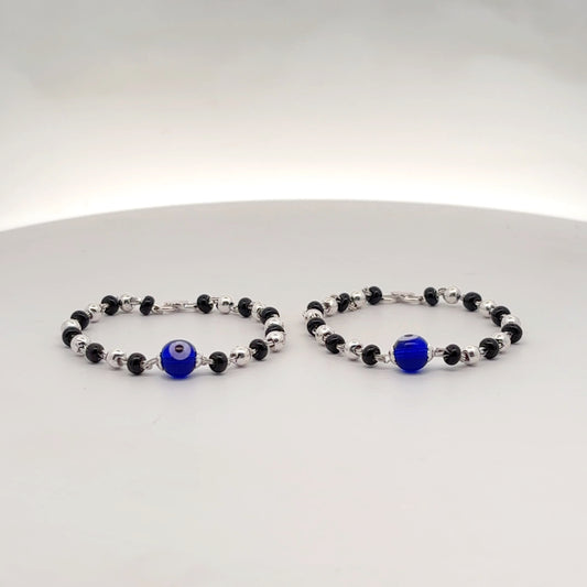 Silver Black Beads & Evil Eye Design Nazariya Bracelet for Baby Boys & Girls - Set of 2