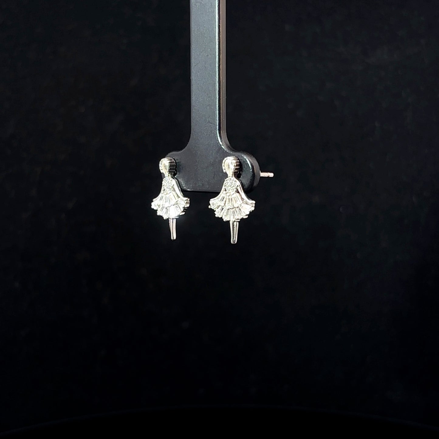 Sterling Silver Earrings with Dancing Girl Inlaid of American Diamonds