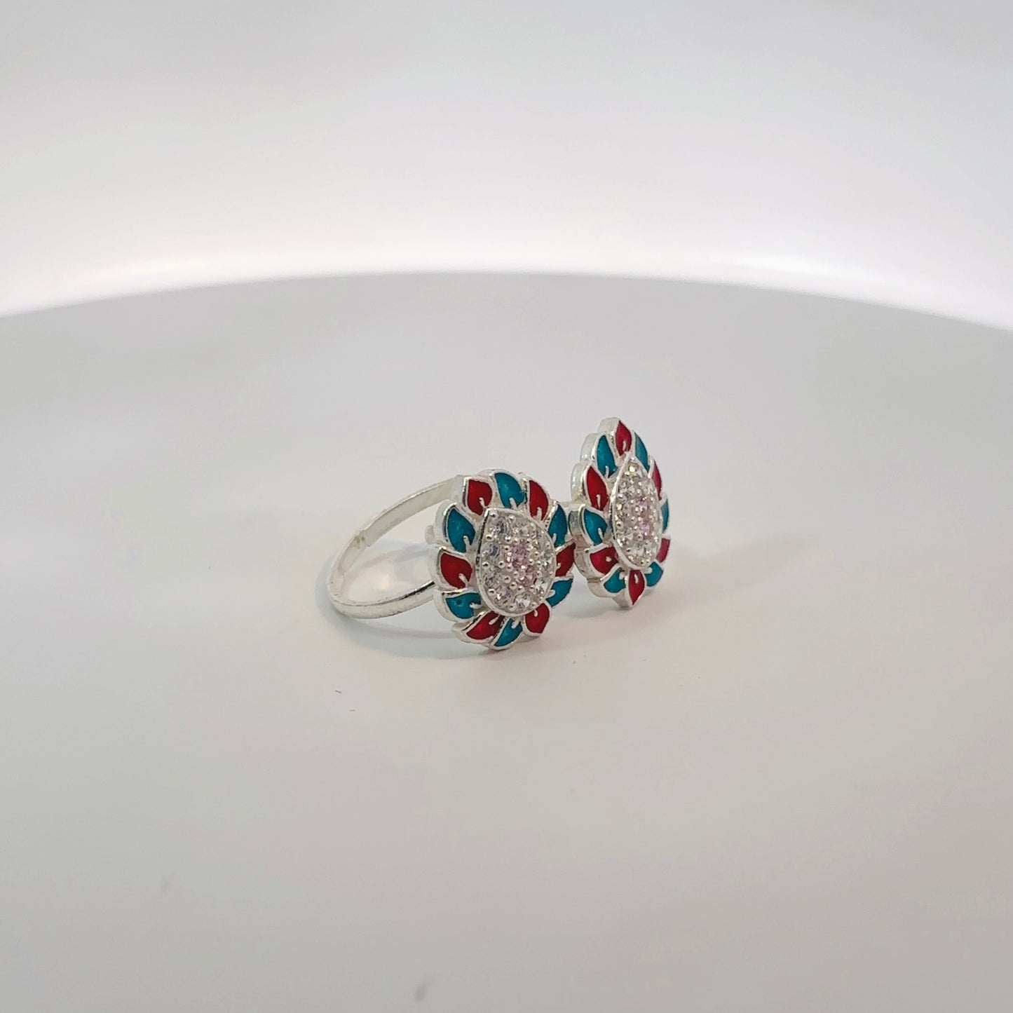 Silver Toe ring with Multicoloured Stone