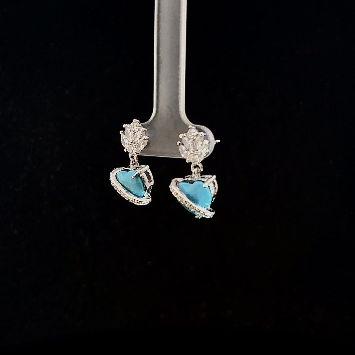 Sterling Silver Earrings with Heart Shaped & American Diamonds