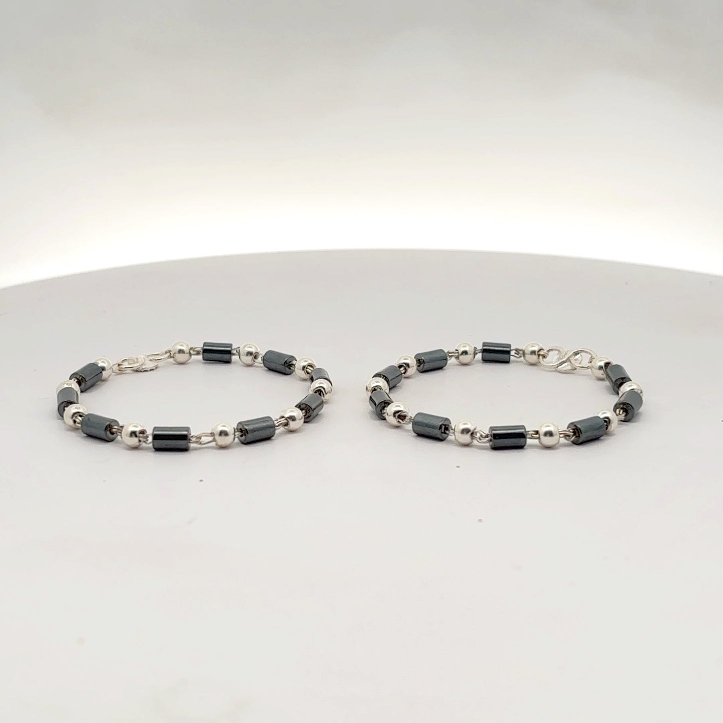 Silver Black Beads & Grey Magnetic Design Nazariya Bracelet for Baby Boys & Girls - Set of 2