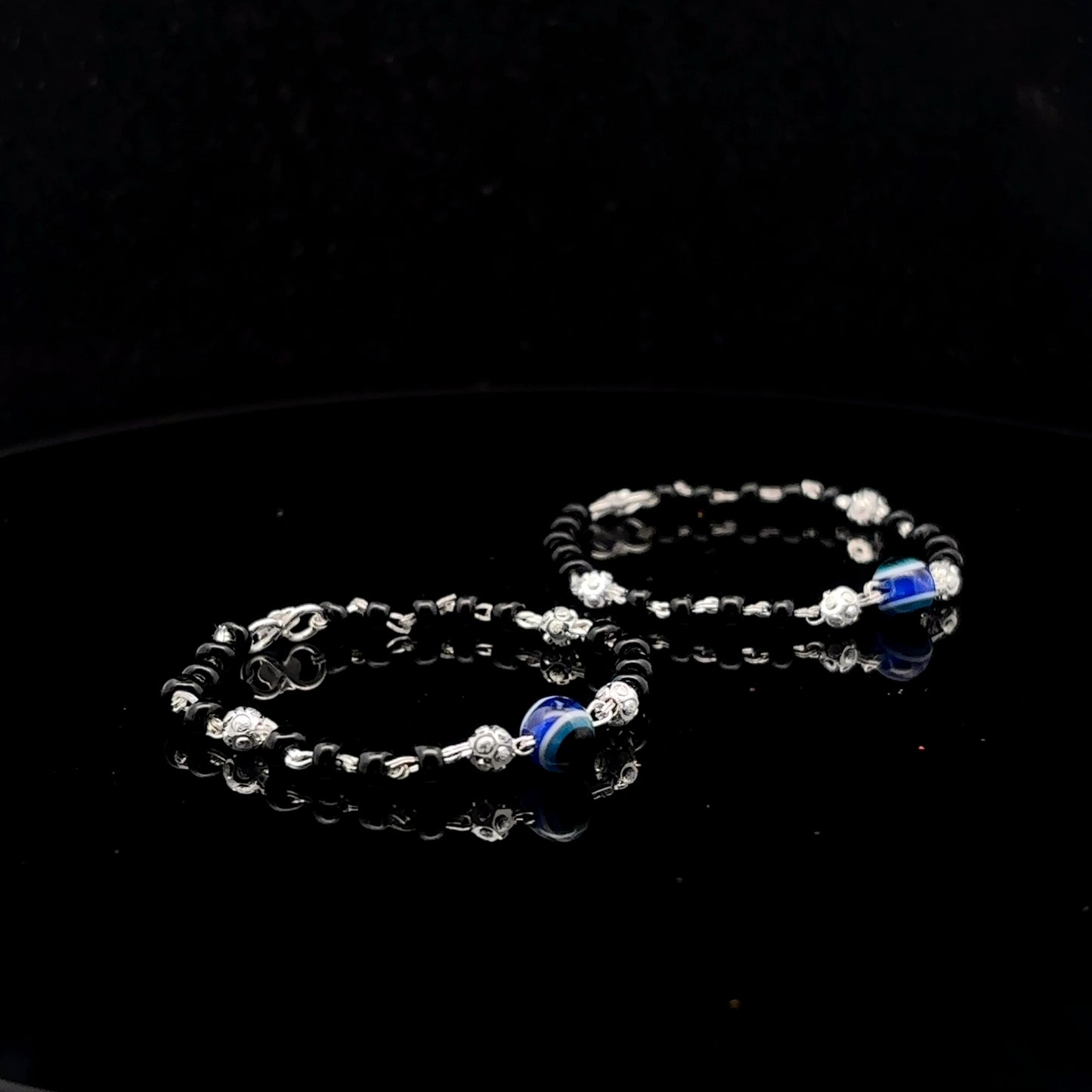 Silver Black Beads Evil Eye Design Nazariya Bracelet for Baby Boys & Girls - Set of 2