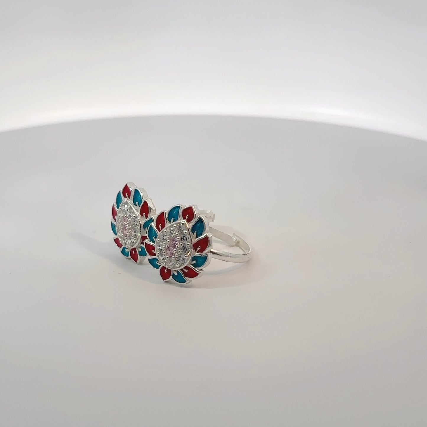 Silver Toe ring with Multicoloured Stone