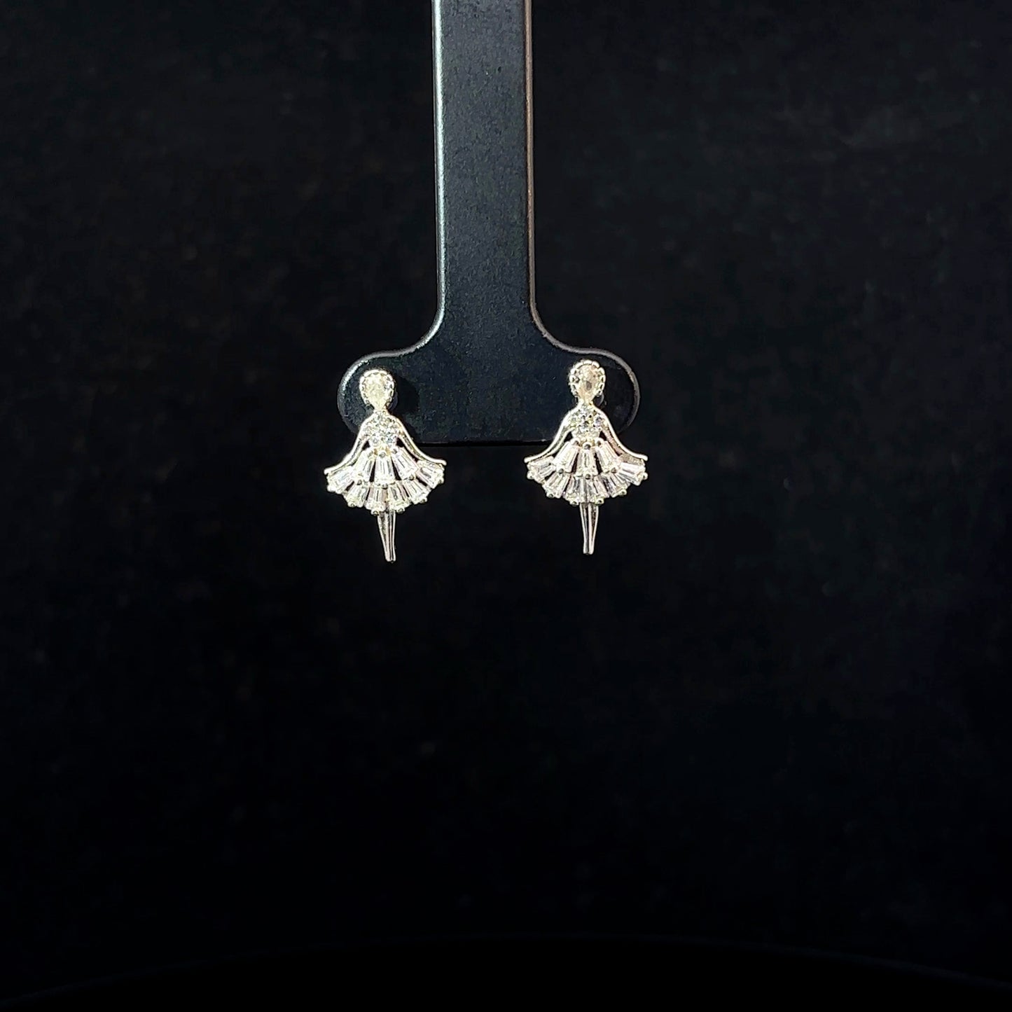 Sterling Silver Earrings with Dancing Girl Inlaid of American Diamonds