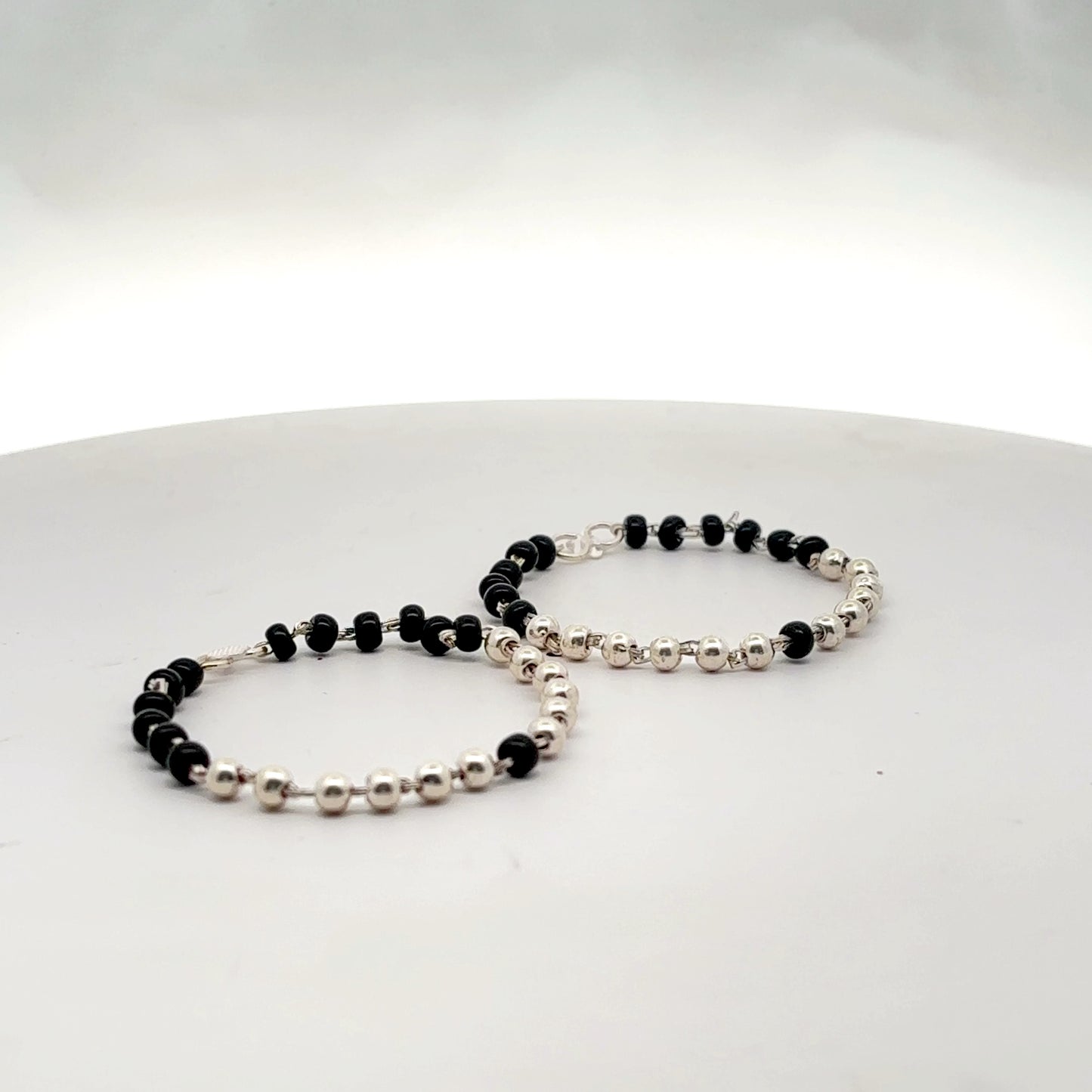 Silver Black Beads Nazariya Bracelet for Baby Boys & Girls - Set of 2