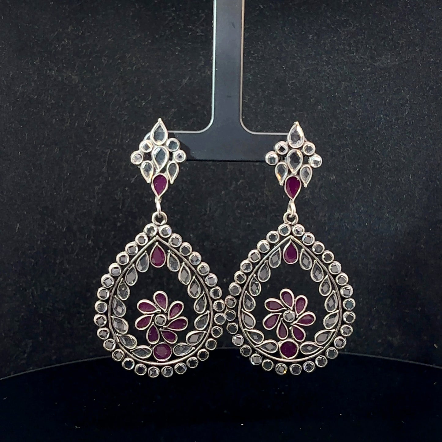 Sterling Silver Earrings with Antique Designs & American Diamonds