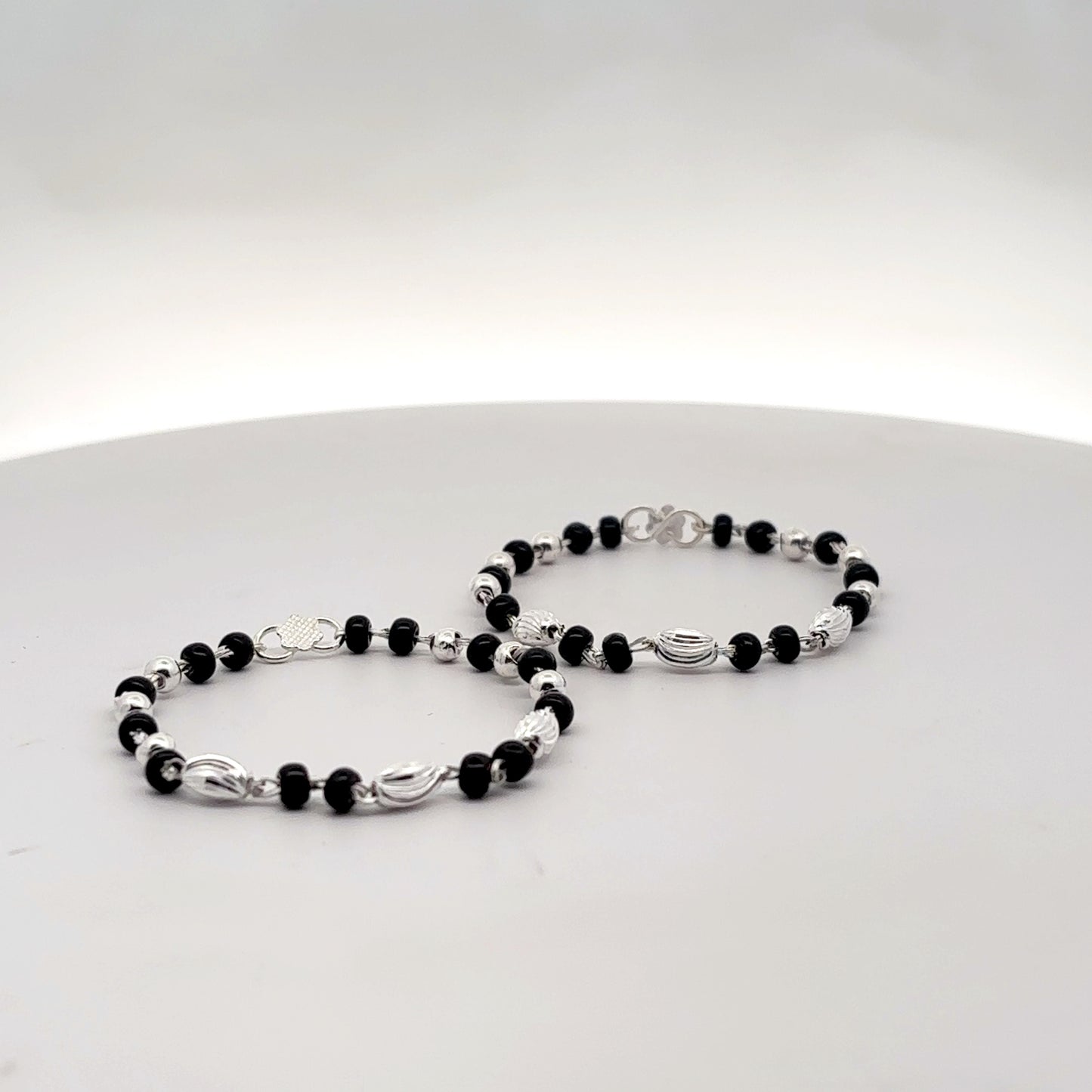 Silver Black & Vertical Beads Nazariya Bracelet for Baby Boys & Girls - Set of 2