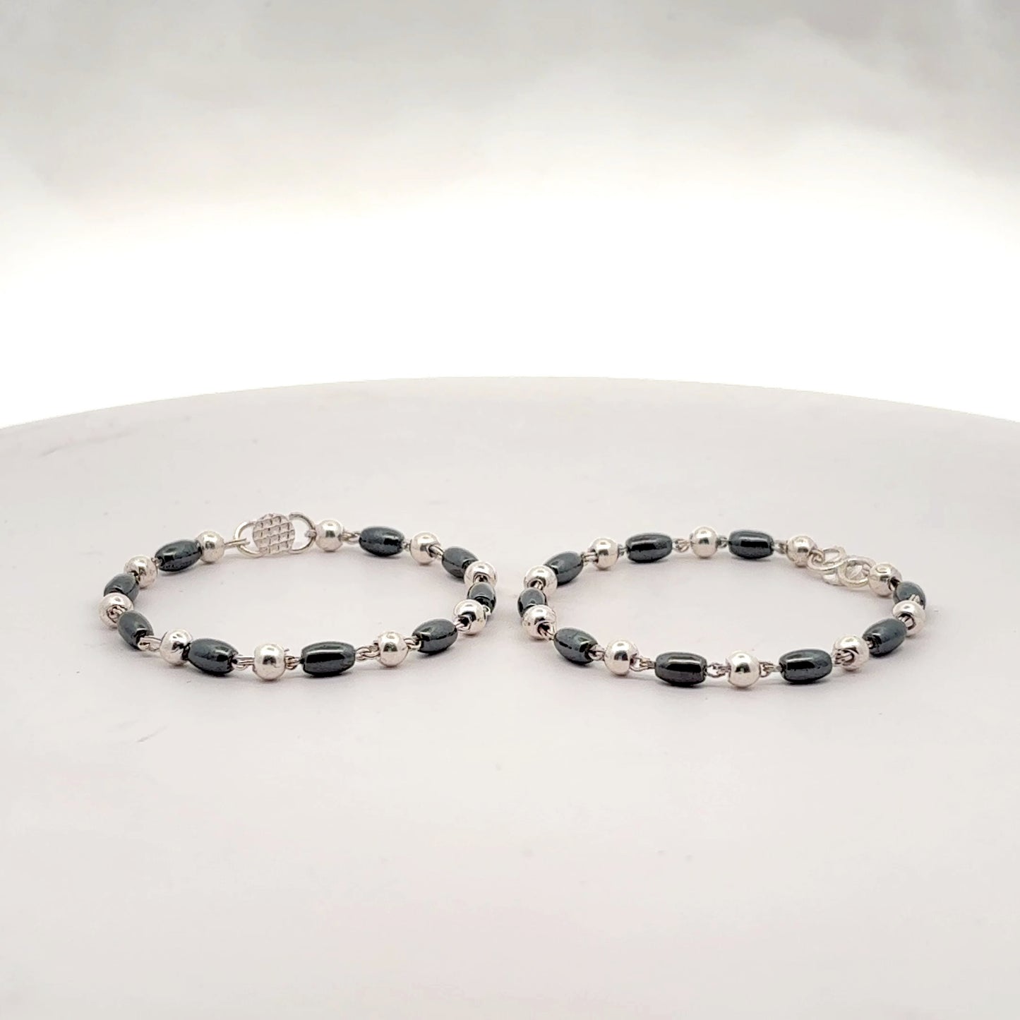 Silver Grey Magnetic Design Beads Nazariya Bracelet for Baby Boys & Girls - Set of 2