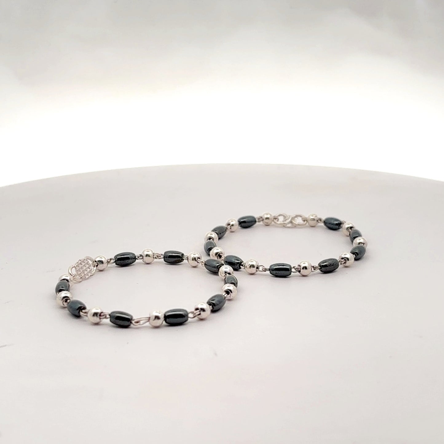 Silver Grey Magnetic Design Beads Nazariya Bracelet for Baby Boys & Girls - Set of 2