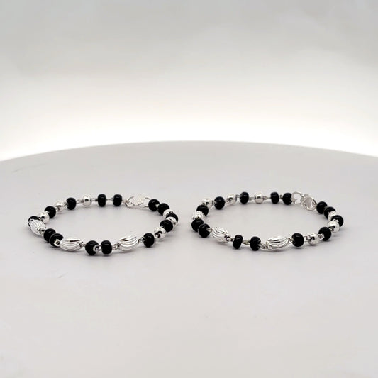 Silver Black & Vertical Beads Nazariya Bracelet for Baby Boys & Girls - Set of 2