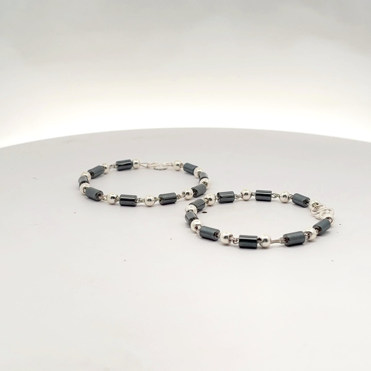 Silver Black Beads & Grey Magnetic Design Nazariya Bracelet for Baby Boys & Girls - Set of 2