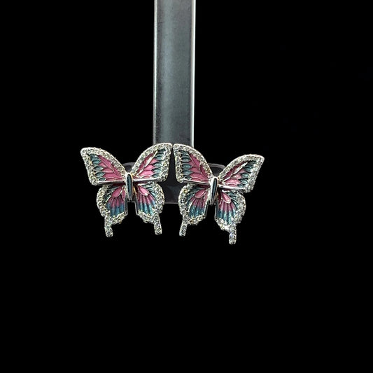 Sterling Silver Earrings with Butterfly Design & American Diamonds