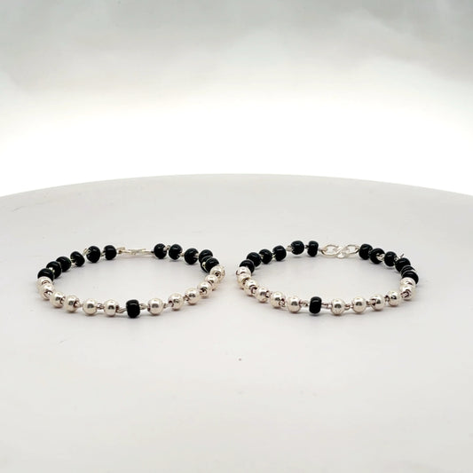 Silver Black Beads Nazariya Bracelet for Baby Boys & Girls - Set of 2