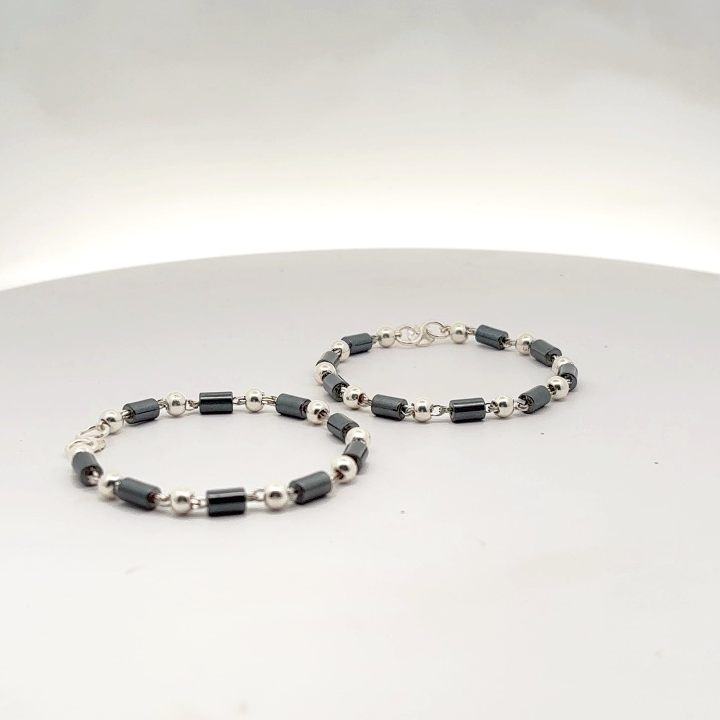 Silver Black Beads & Grey Magnetic Design Nazariya Bracelet for Baby Boys & Girls - Set of 2