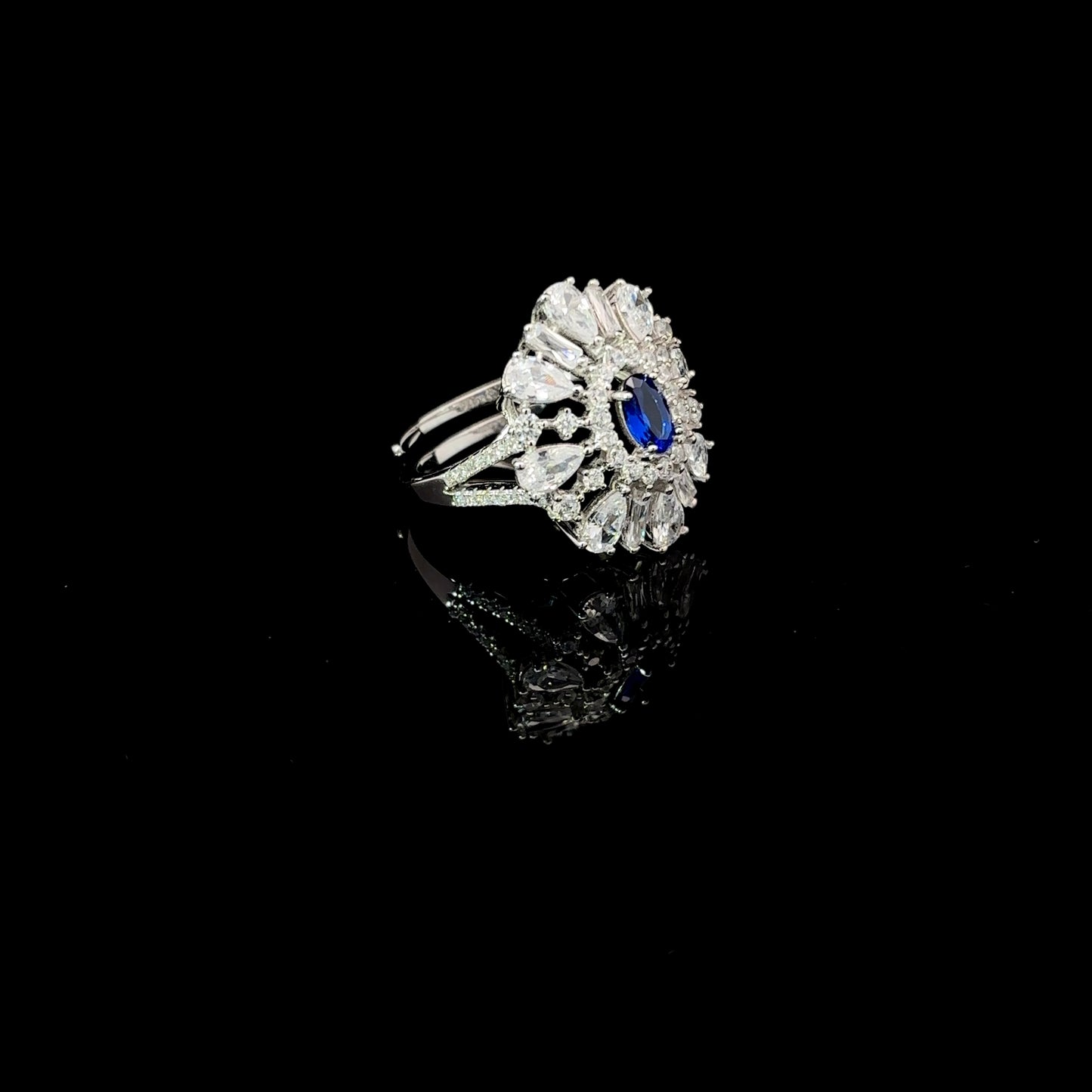 Sterling silver blue and white cubic zirconia diamond ring