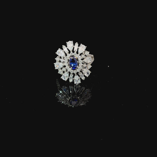 Sterling silver blue and white cubic zirconia diamond ring